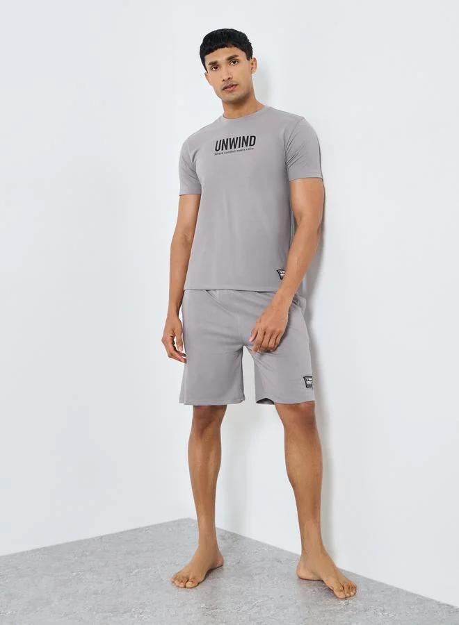 Men Slogan Print Cotton T-Shirt and Shorts Set